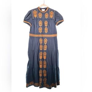 Bohme Ruffled Maxi dress in Blue/Orange